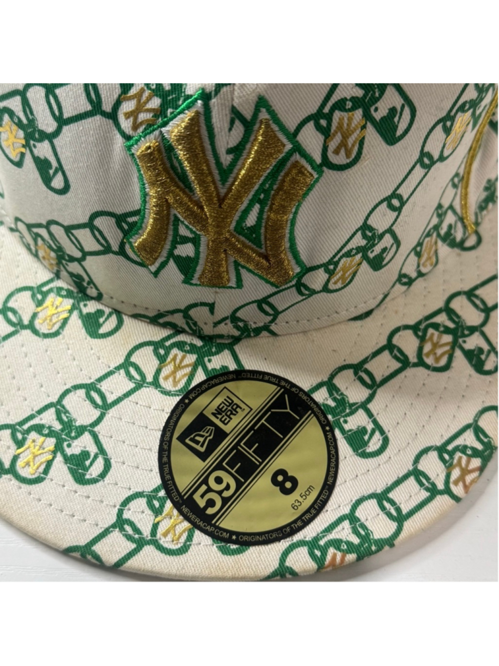 New Era 59FIFTY New York Yankees Chain Print Fitted Hat Size 8 Green Gold MLB - Picture 4 of 9